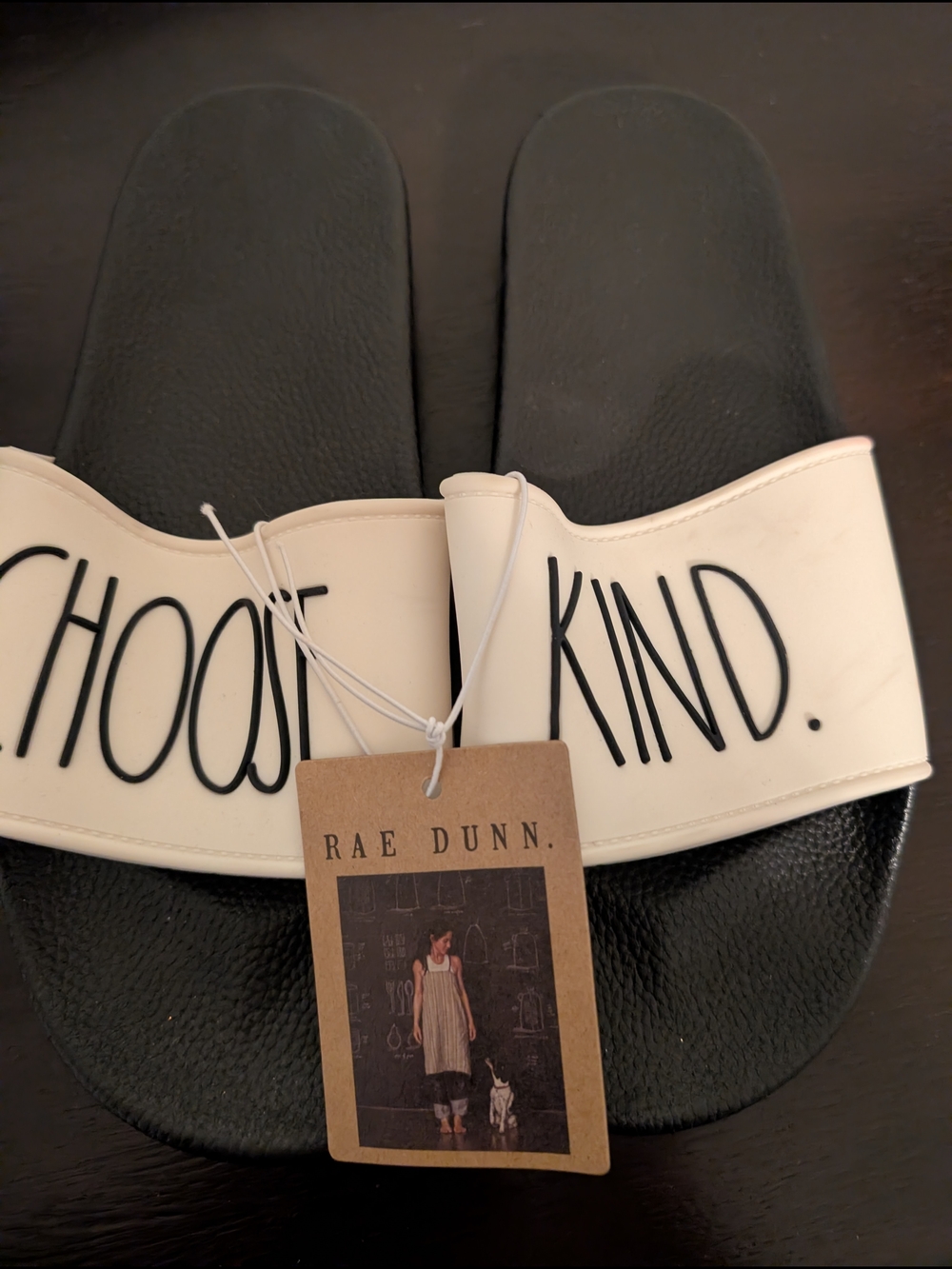 Rae Dunn 'Choose Kind' Black Slide Sandals